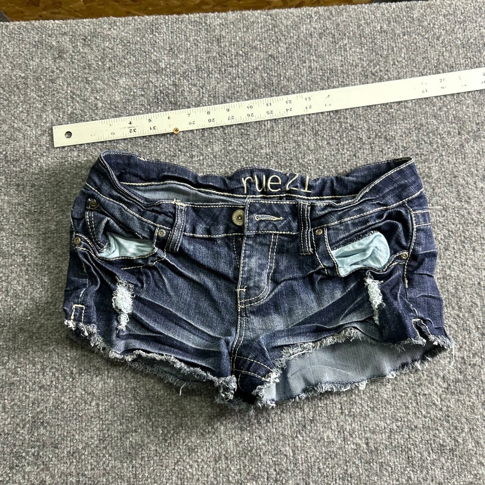 rue21 Shorts Womens Size 7/8 Dark Wash Distressed Frayed Hem Denim Casual Summer